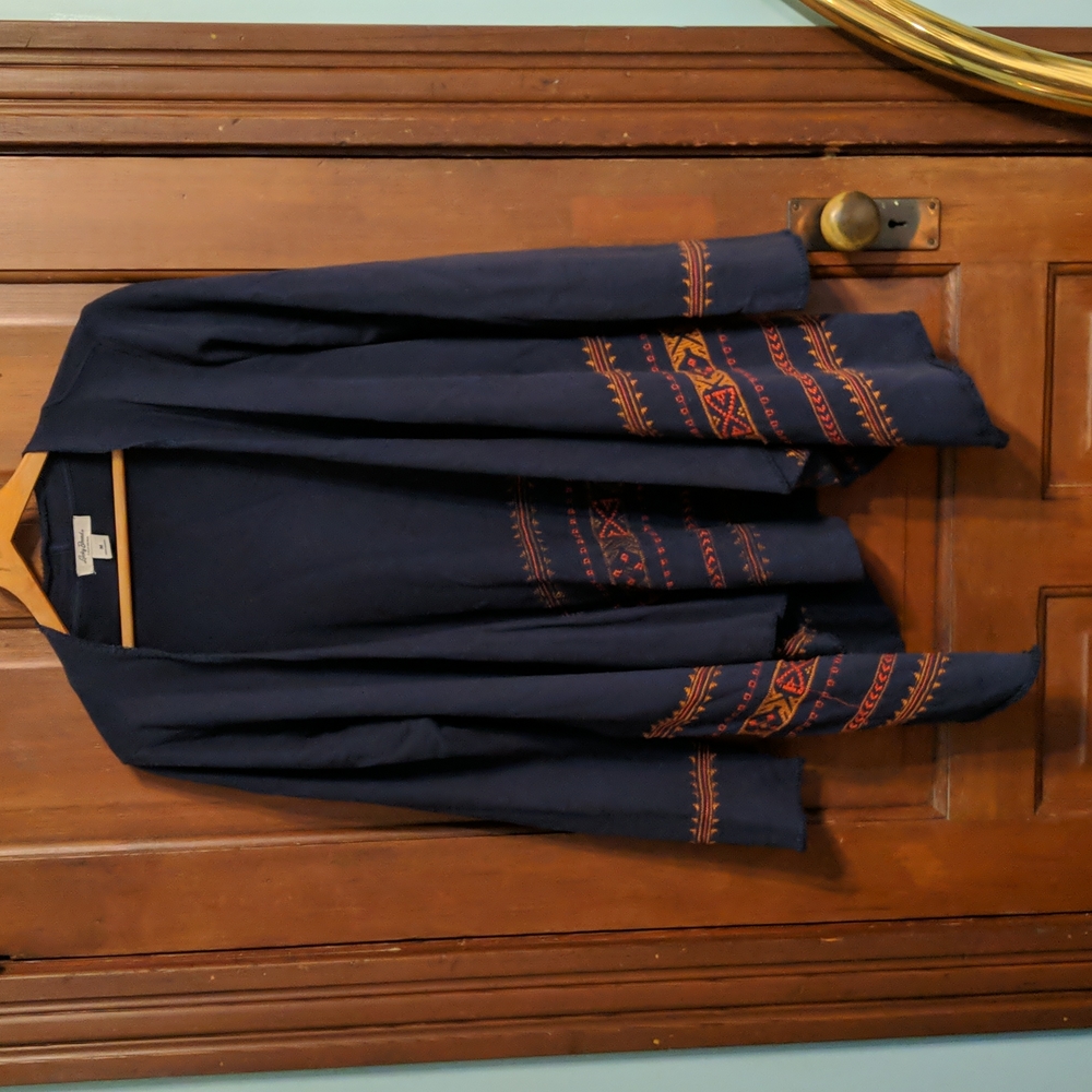 Lucky Brand Navy Embroidered Cardigan